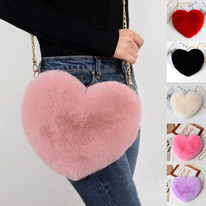 Bolsas de amor para mujer, bolsos de hombro con cadena de felpa, bolso de fiesta para el día de San Valentín