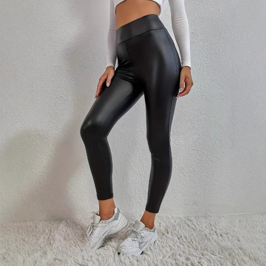 Pantalones de cuero ajustados con realce de cadera, leggings informales de terciopelo fino para exteriores