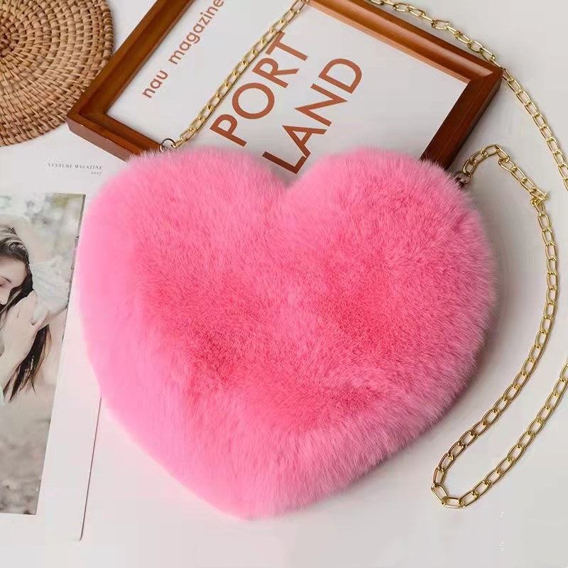 Bolsas de amor para mujer, bolsos de hombro con cadena de felpa, bolso de fiesta para el día de San Valentín