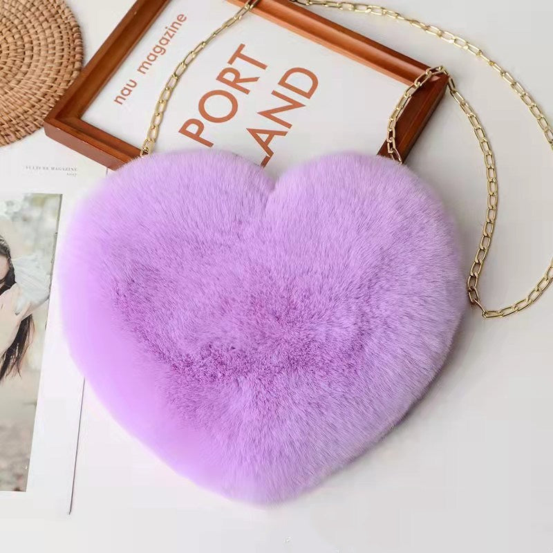 Bolsas de amor para mujer, bolsos de hombro con cadena de felpa, bolso de fiesta para el día de San Valentín