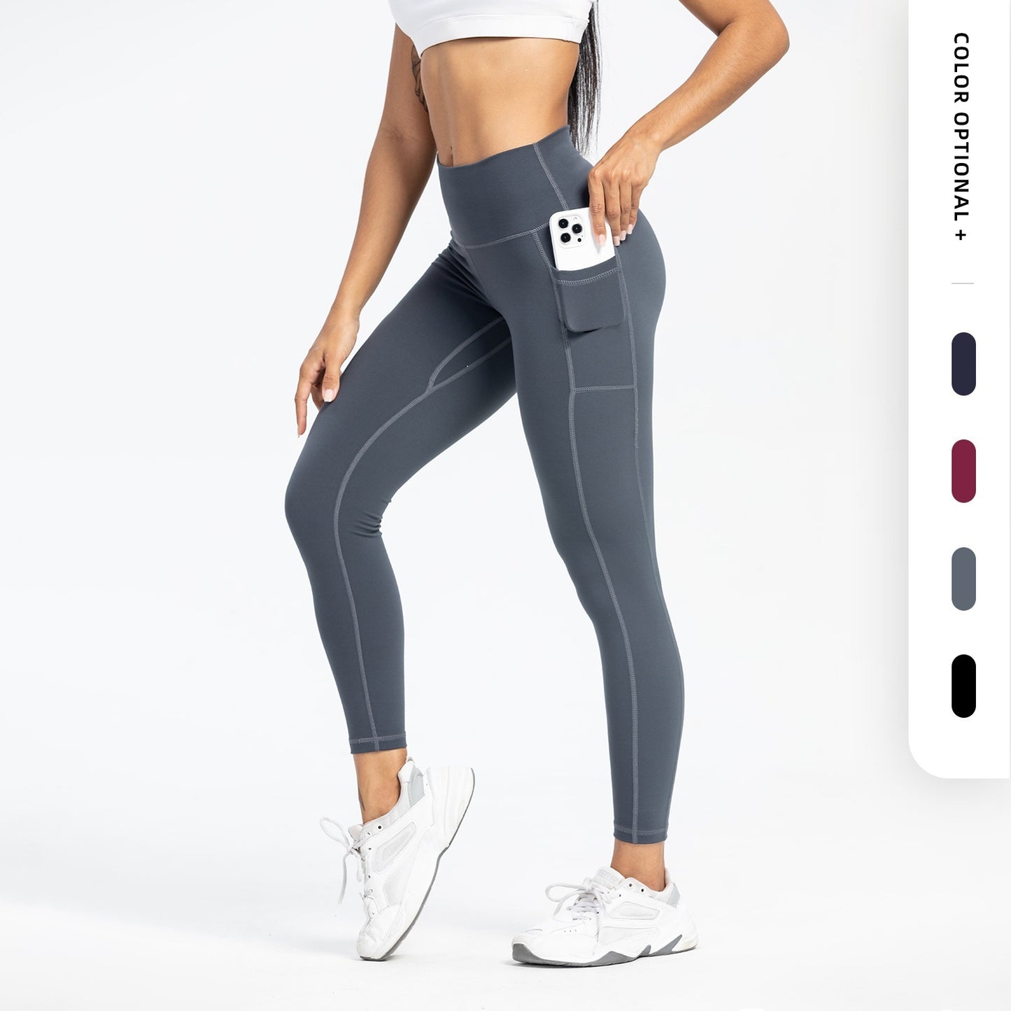 Pantalones de yoga deportivos de cintura alta con bolsillos y corte ajustado para mujer