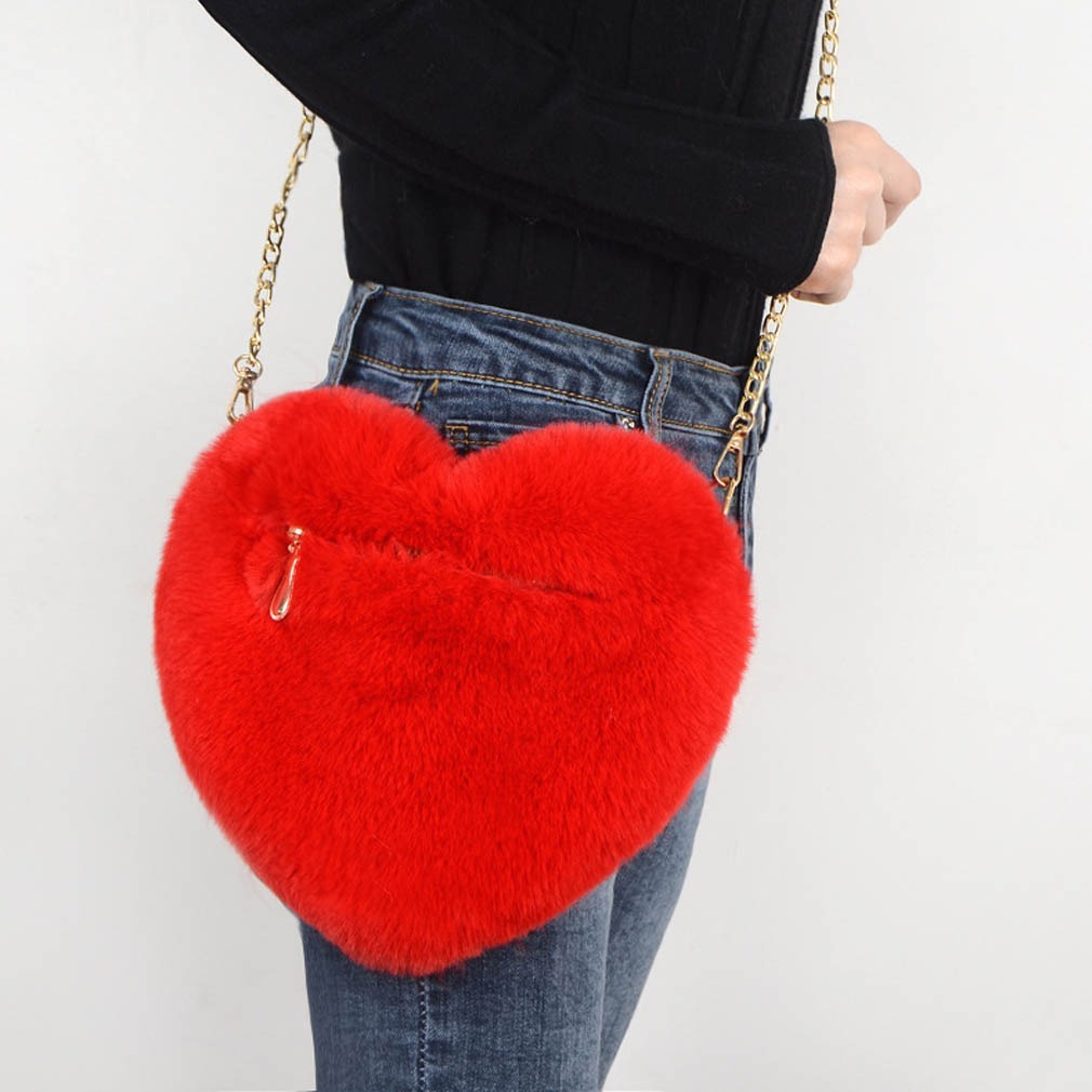 Bolsas de amor para mujer, bolsos de hombro con cadena de felpa, bolso de fiesta para el día de San Valentín